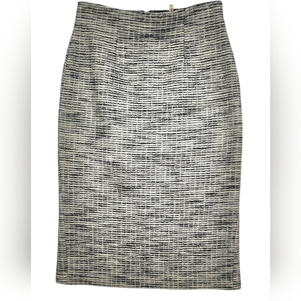 REBECCA TAYLOR Black White Boucle Tweed Pencil Skirt 4 Business Casual Office